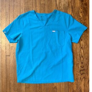 FIGS Technical Collection Catarina Womens V-Neck Scrub Top Caribbean Blue Size L